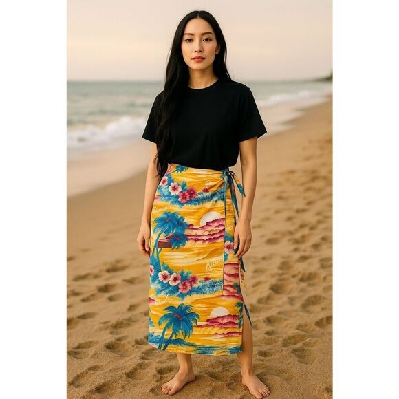 JAMS WORLD Vintage Wrap Skirt Sarong Adjustable Waist Rayon Paradise Hawaii | L - Picture 1 of 10